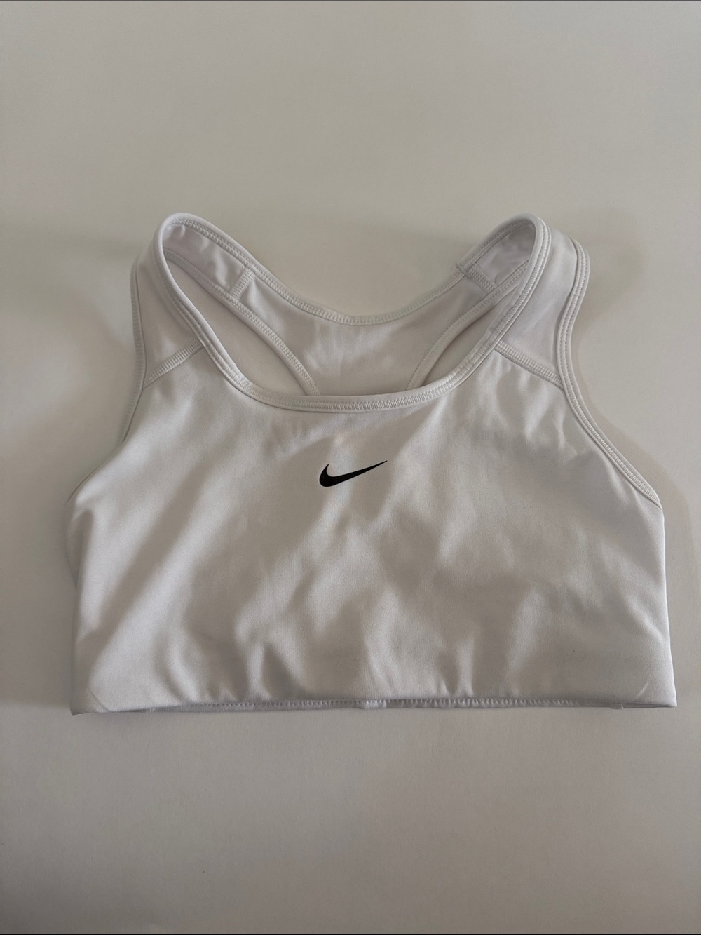 Nike Dri-FitWhite Sports Bra with Black Swoosh